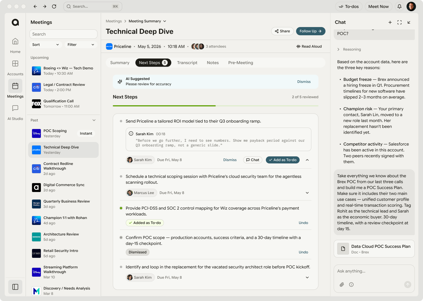 Meeting Summary Next Steps — each item can be added as a to-do