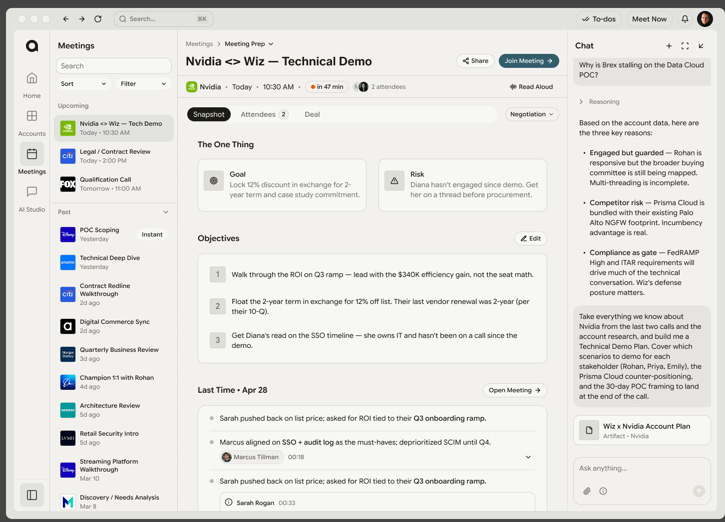 Meeting Prep — the one thing, objectives, and last time