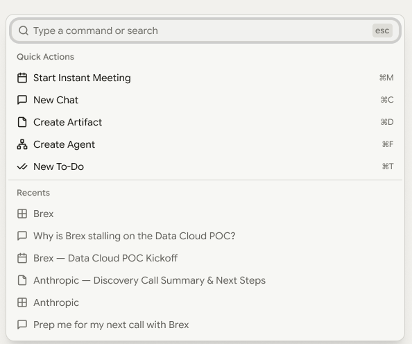 Search — command palette and quick actions
